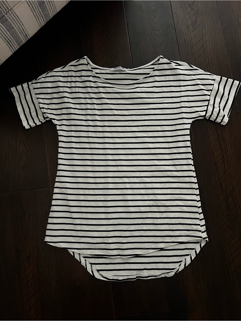 Women's Black & White Striped Short Sleeve Scoop Tee
